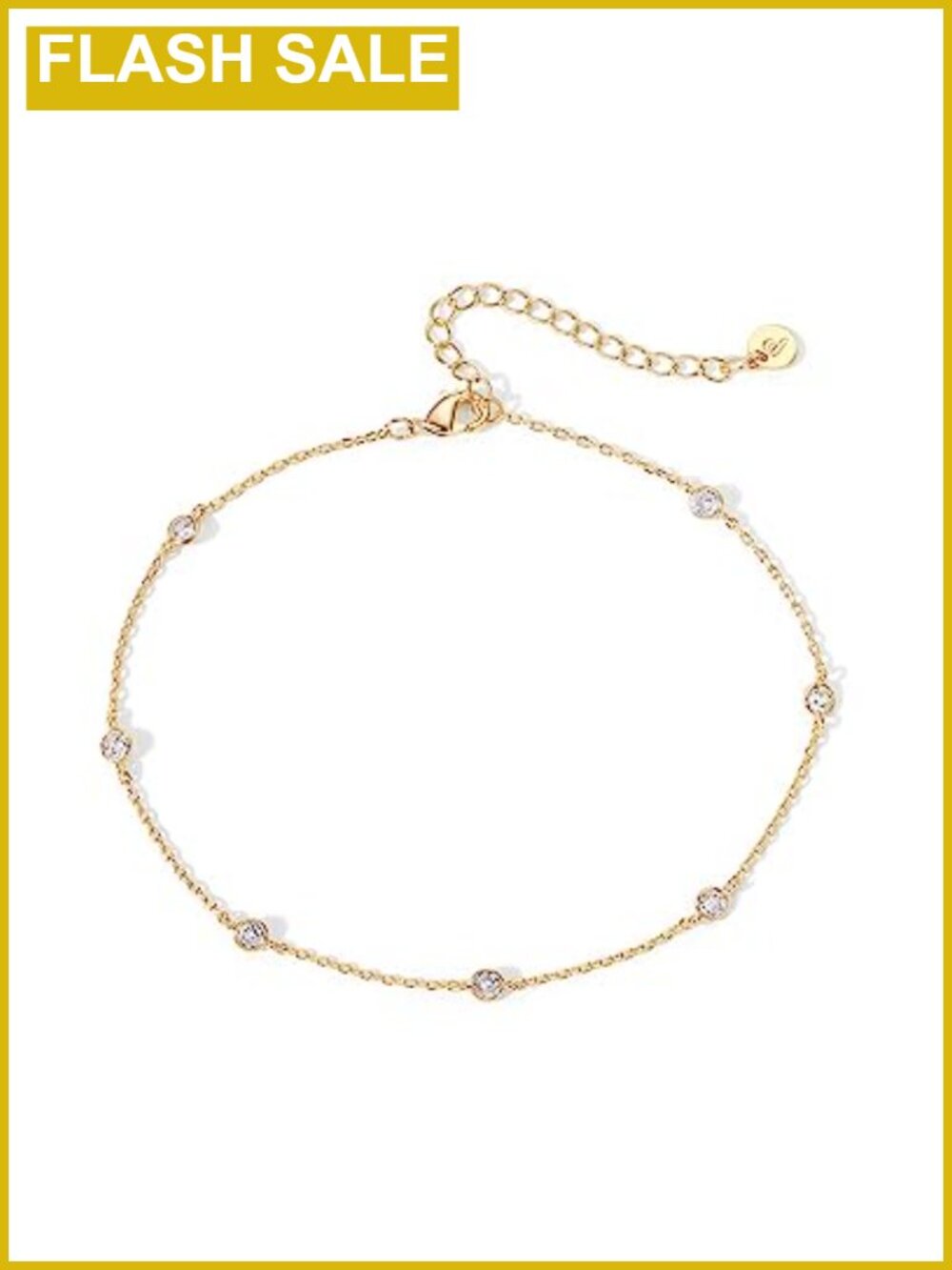 14K Gold Plated Station Anklet Cubic Zirconia Chain Ankle Bracelet